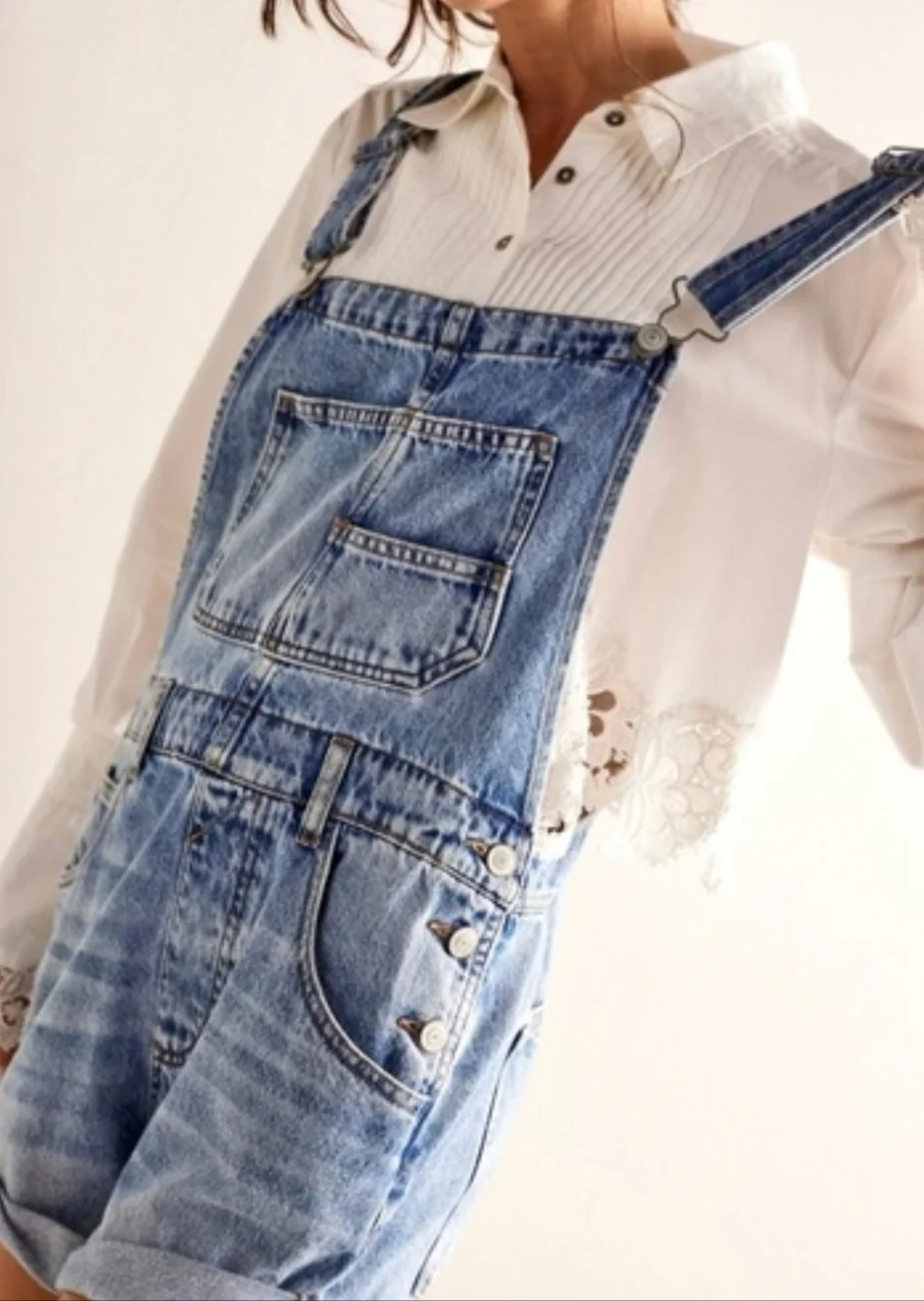 We The Free Light Blue Denim Short'alls - Picture 3 of 9